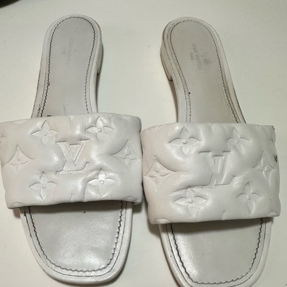 Shoes - LOUIS VUITTON Mules Sandals 39 White Authentic Women Used